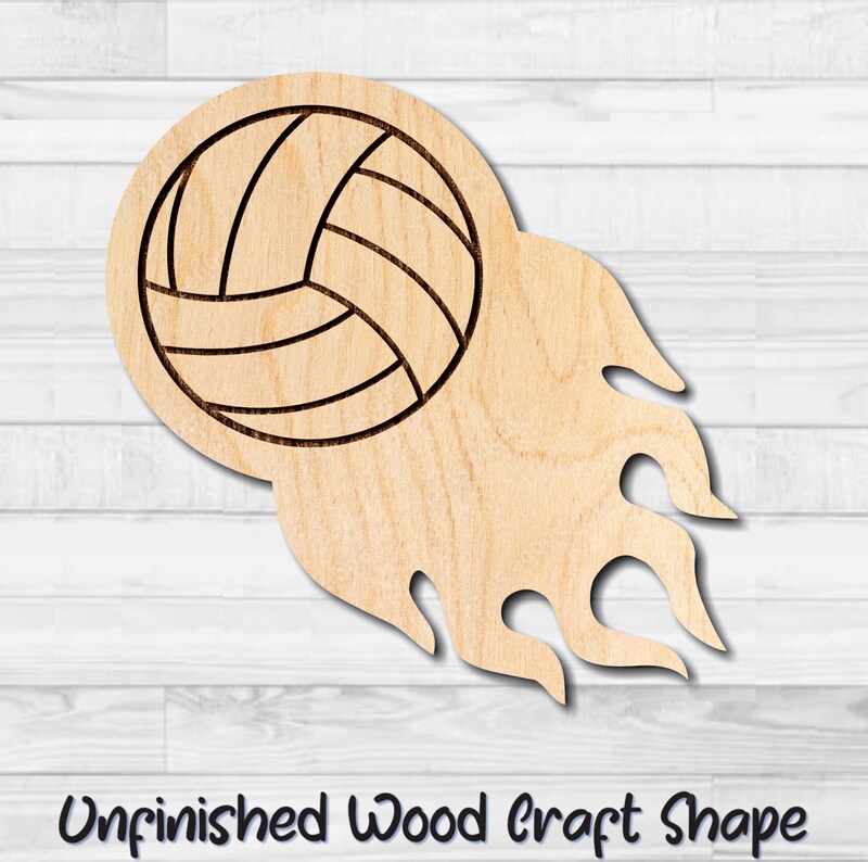 Flaming Volleyball Unfinished Wood Shape Blank Laser Engraved Cut Out Woodcraft Craft Supply VOL-001